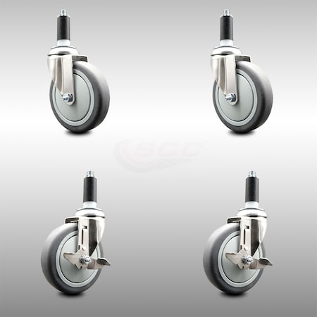 Service Caster 5 Inch 316SS Thermoplastic Rubber Swivel 1-1/8 Inch Stem Caster Brake SCC, 2PK SCC-SS316EX20S514-TPRB-2-TLB-2-118